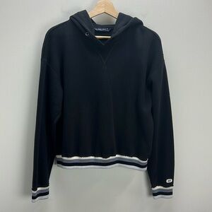 Abercrombie & Fitch Cropped Hoodie Varsity Stripe Black Sweatshirt Cozy Medium